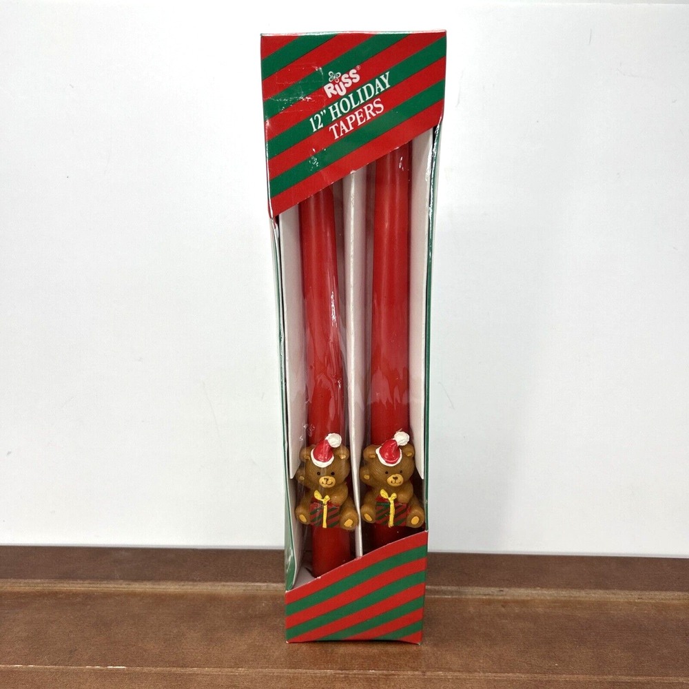 Russ 12" Holiday Tapers 2-Pcs, Christmas‎ Teddy Bear Red Candles